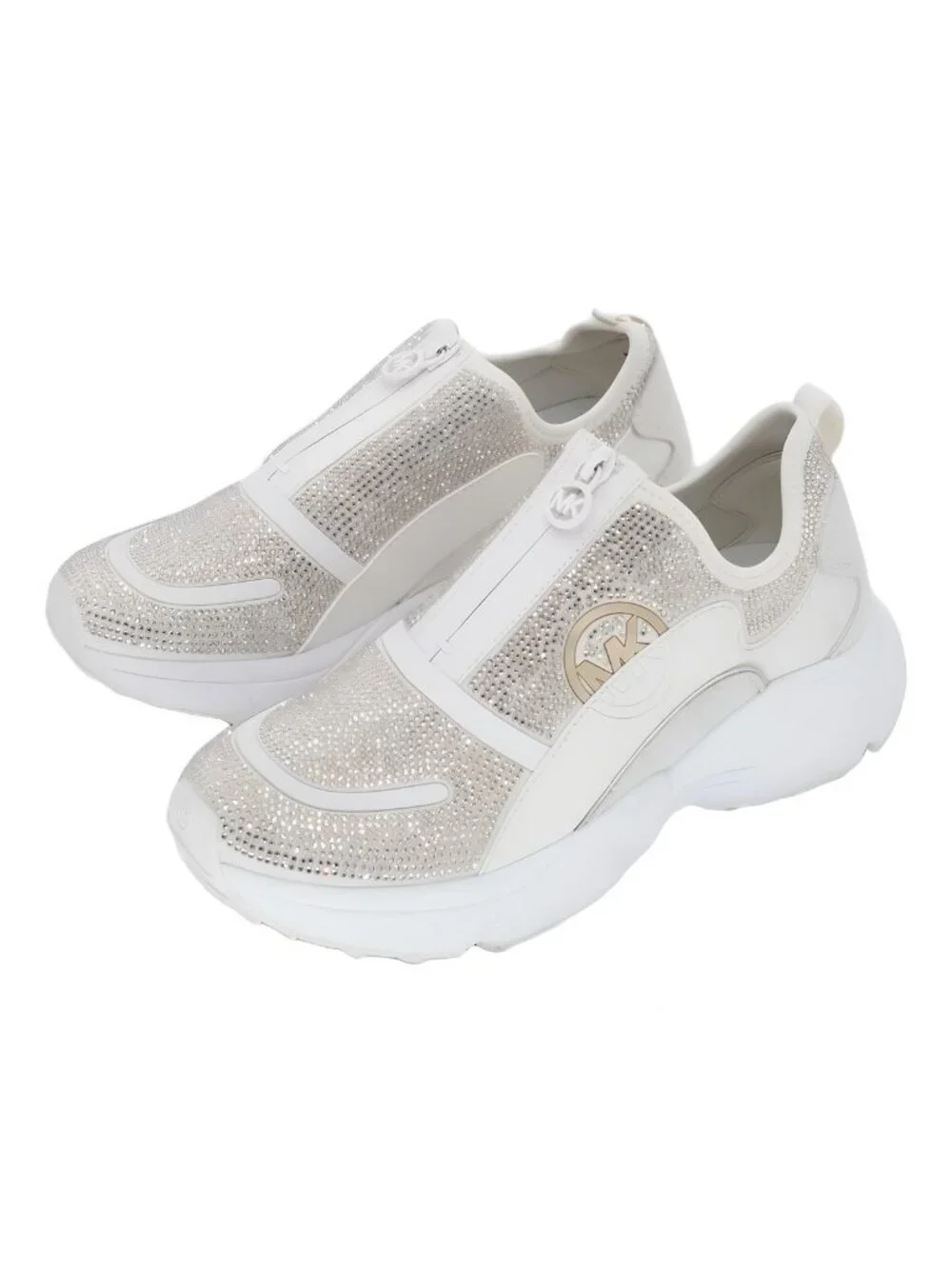 Michael Kors Sami Zip Trainer Sneakers Cream Sparkle Womens 7M - Picture 2 of 6